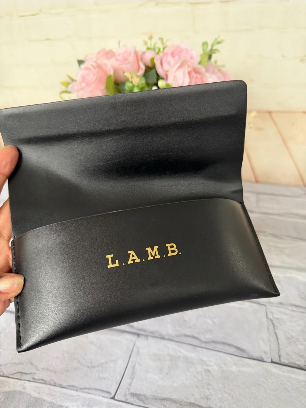 L.A.M.B. Black leather mate eyewear case fold over